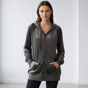 NEW! OFFLINE by AERIE oversized ultra soft velour zipper hoodie smoke gray S